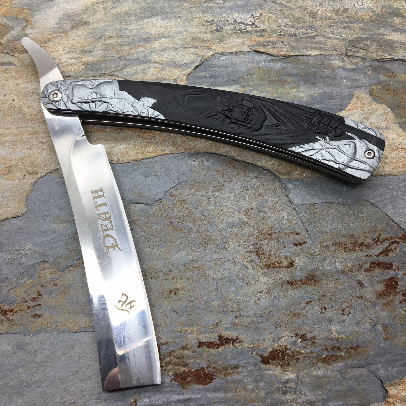 Dark Side Blades 5.5" Barbor Shop Razor Blade, Black Grim Reaper Handle