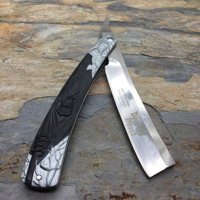 Dark Side Blades 5.5" Barbor Shop Razor Blade, Black Grim Reaper Handle