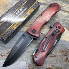 Tac Force Spring Assisted Brown PAKKA wood eagle etch handle Pocket Knife