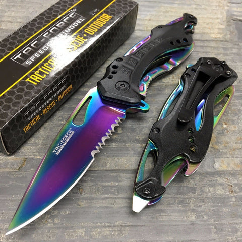 TAC FORCE Spring Open Rainbow Gentleman High Carbon Outdoor Tactical Rescue Pocket Knife