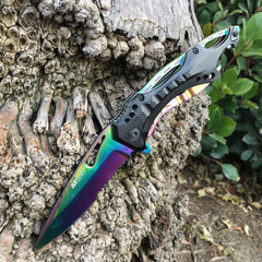 M Tech Folding Knife Rainbow Blade Tactical Rescue Pocket Hunting Knife