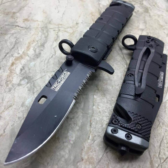 Tac Force Spring Assisted Open Black Bayonet Style Tactical Rescue Pocket Knife
