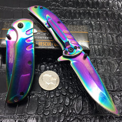 Tac Force Assisted Open Rainbow Ti-Coating Small Hunting Camping Pocket Knife