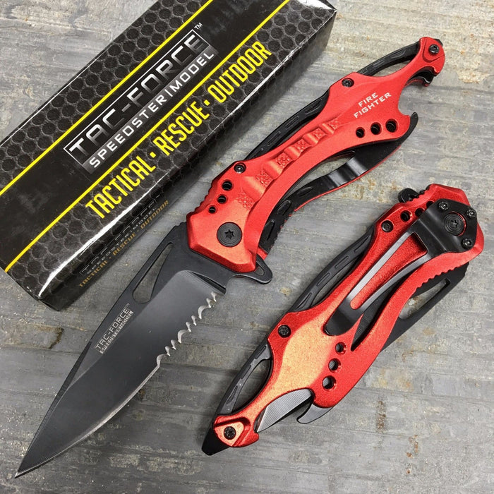 Tac Force Assisted Open Red Fire Fighter Camping Outdoor Hunting Pocket Knife