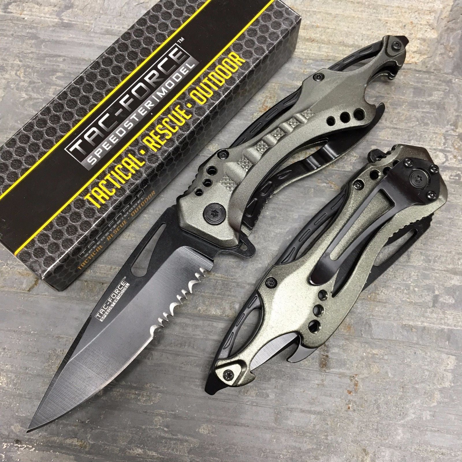 Tac Force Assisted Open Gray Beer Opener Tatical Outdoor Hunting Pocket Knife