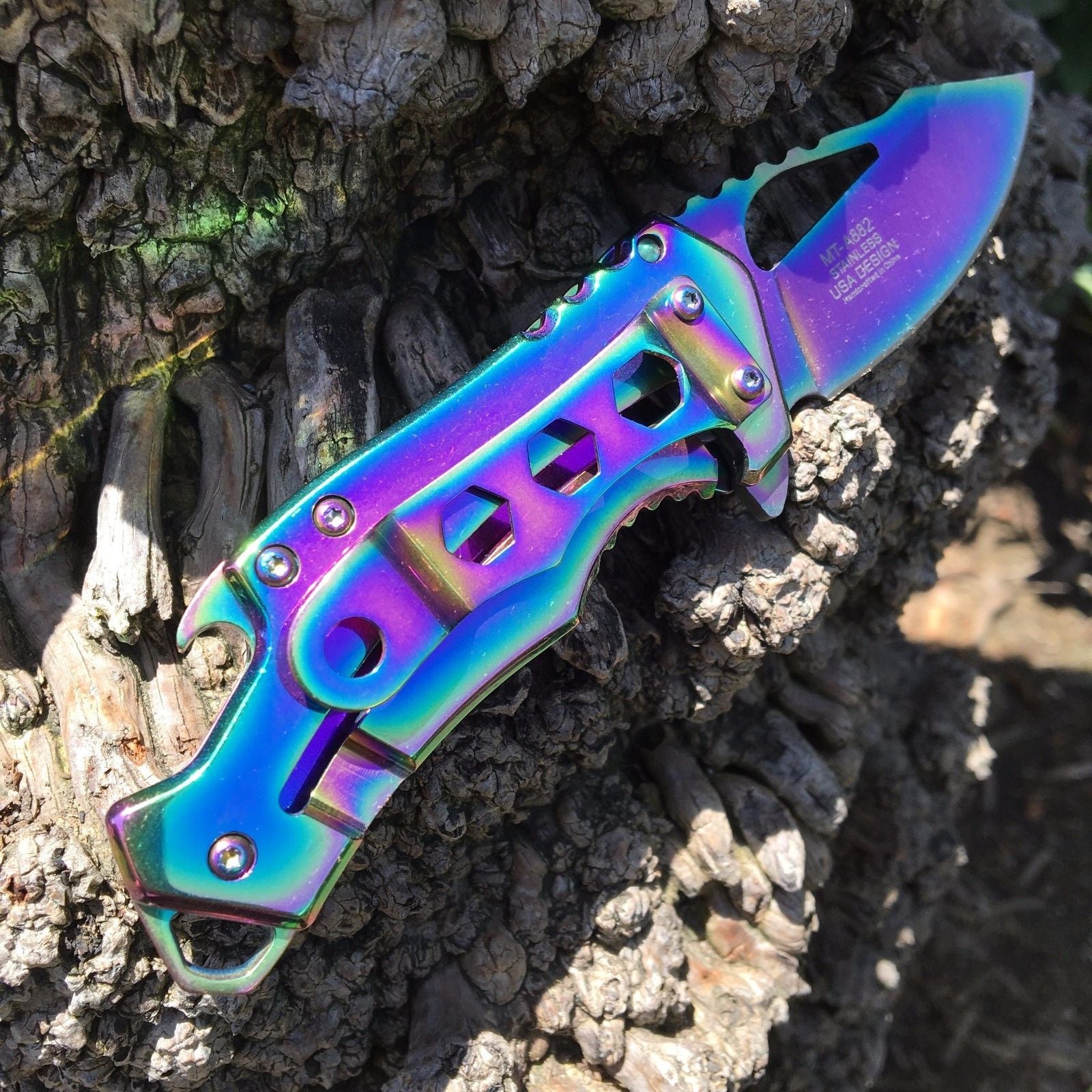 MTech Ballistic Rainbow Small Pocket Knife w/ Bottle Opener!