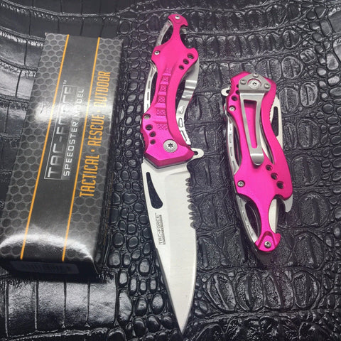 TAC FORCE Assisted Open Folding  Pocket Camping Rescue Blade Pink Knife