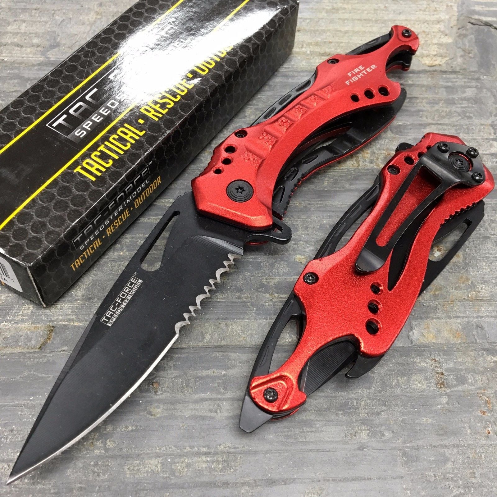 Tac Force Assisted Open Red Fire Fighter Camping Outdoor Hunting Pocket Knife