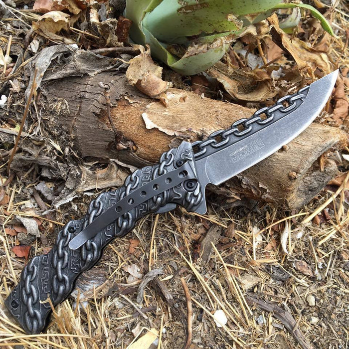 Tac Force Spring Assisted Stonewashed Chains Handle Collector knife