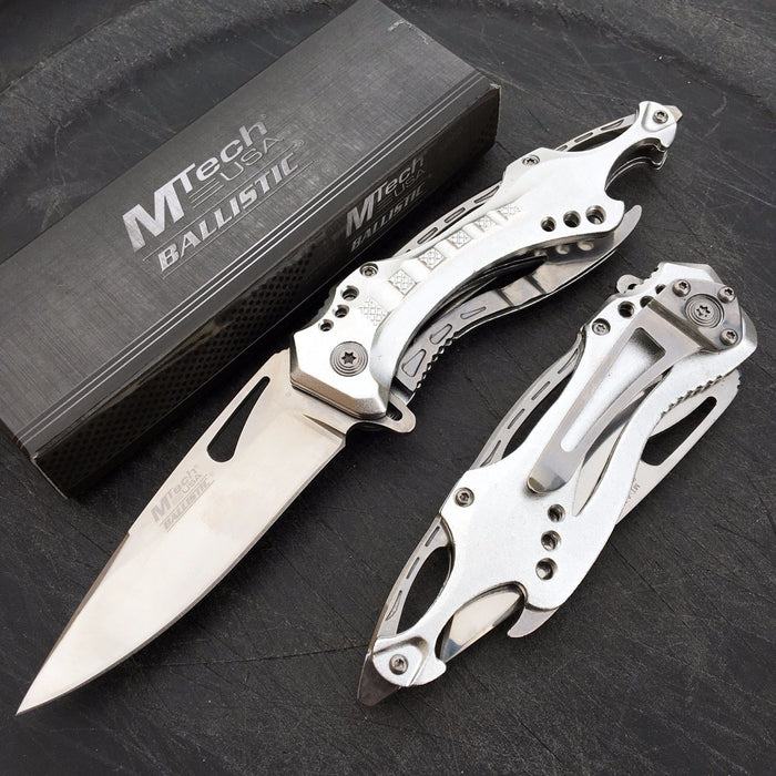 M-Tech Spring Assisted Silver TI-Coated Aluminum Pocket Knife w/ Bottle Opener
