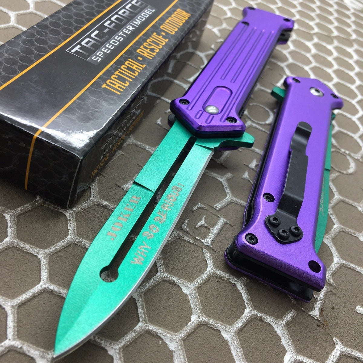 JOKER 7.5 TAC FORCE PURPLE SPRING OPEN ASSISTED STILETTO FOLDING