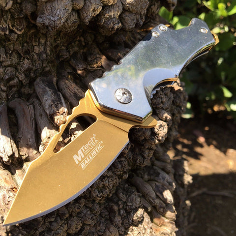 MTech Ballistic Silver w/ Gold Blade Small Pocket Knife w/ Bottle Opener!