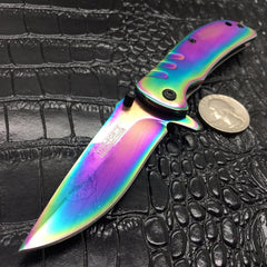 Tac Force Assisted Open Rainbow Ti-Coating Small Hunting Camping Pocket Knife