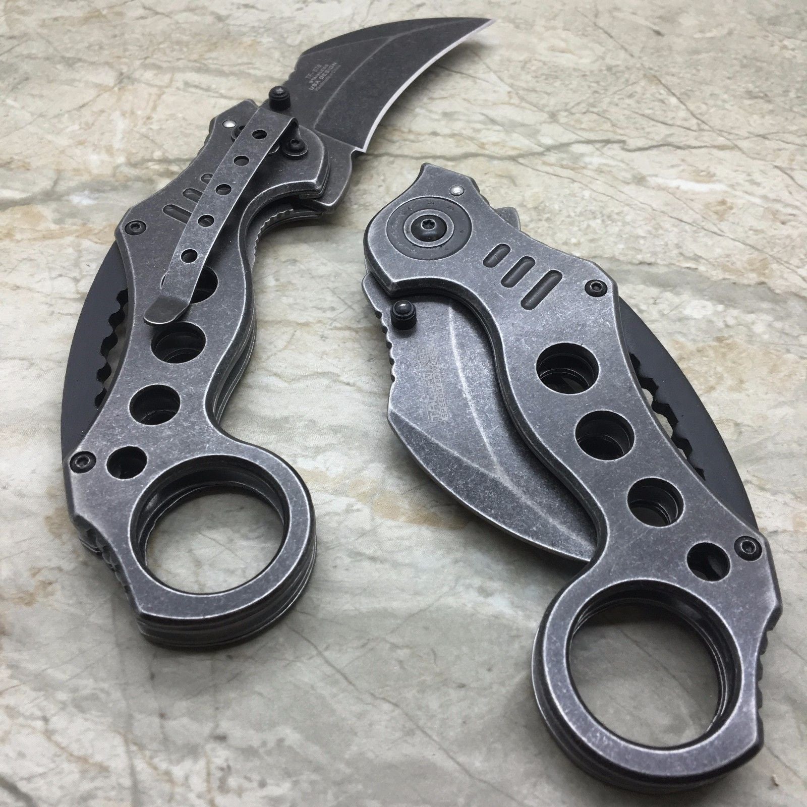 TAC FORCE Stone Wash Spring Assisted KARAMBIT STYLE Tactical Pocket Knife