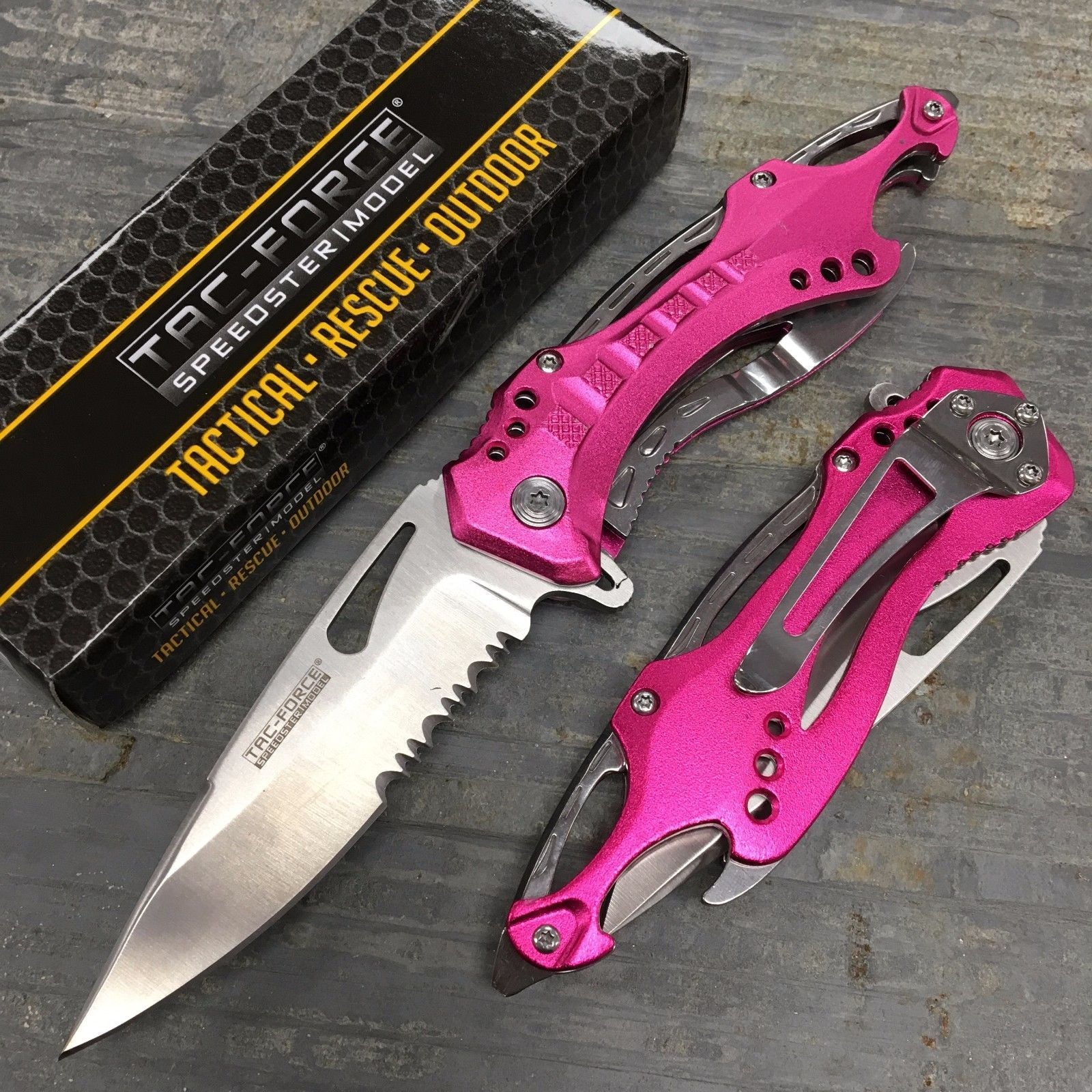 Tac Force Spring Assisted Pink Gentlemen Tactical Rescue Pocket Hunting Knife