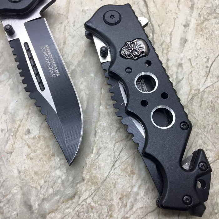 Tac Force Black Skull Head Handle Pocket Hunting Tactical hunting Handy Knife