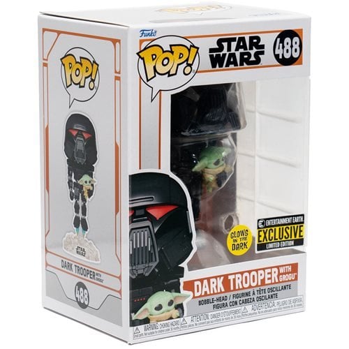 Star Wars: The Mandalorian Dark Trooper with Grogu Glow-in-the-Dark Pop! Vinyl Figure - Entertainment Earth Exclusive