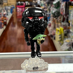 Star Wars: The Mandalorian Dark Trooper with Grogu Glow-in-the-Dark Pop! Vinyl Figure - Entertainment Earth Exclusive
