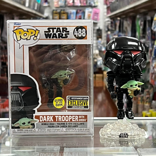 Star Wars: The Mandalorian Dark Trooper with Grogu Glow-in-the-Dark Pop! Vinyl Figure - Entertainment Earth Exclusive