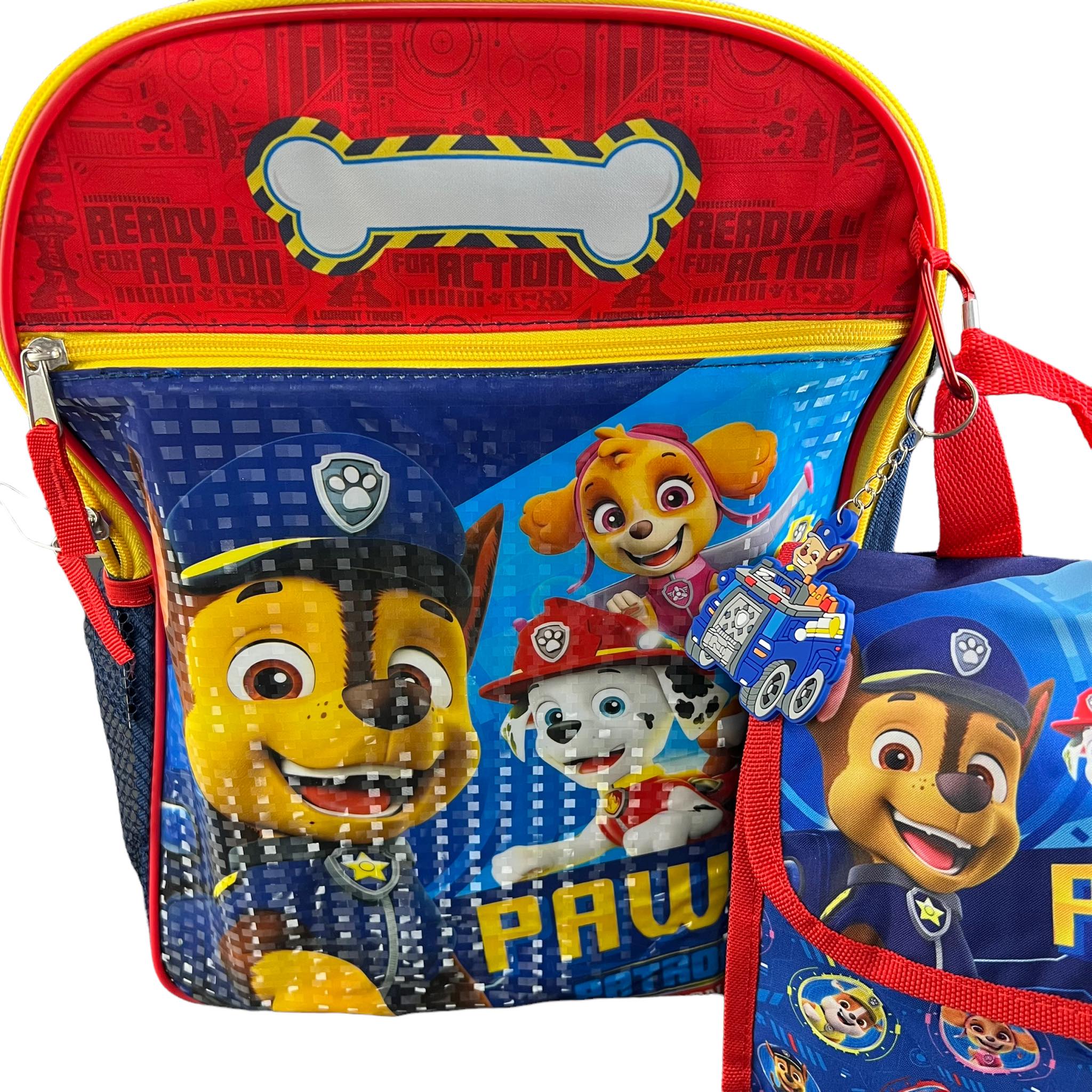 Paw Patrol Backpack 4PC Set with Lunch Kit, Key Chain & Carabiner