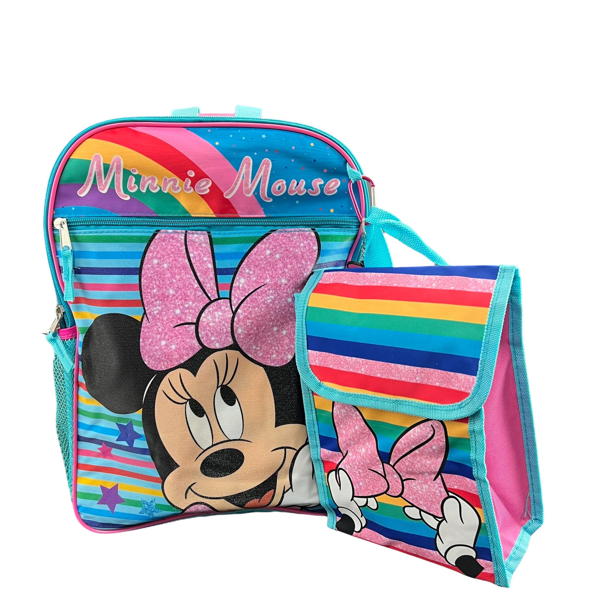 Minnie Mouse Backpack 4PC Set with Lunch Kit, Key Chain & Carabiner