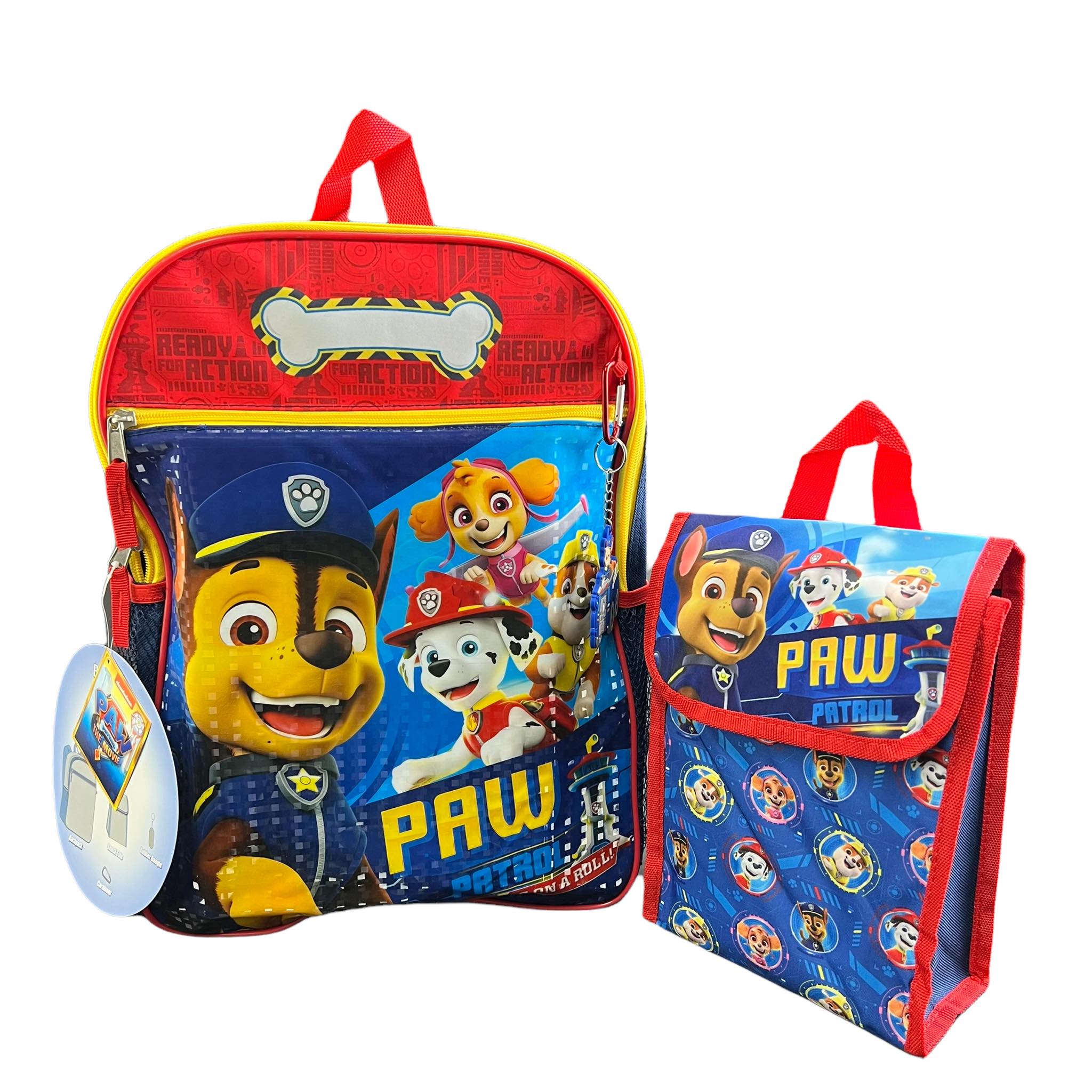 Paw Patrol Backpack 4PC Set with Lunch Kit, Key Chain & Carabiner