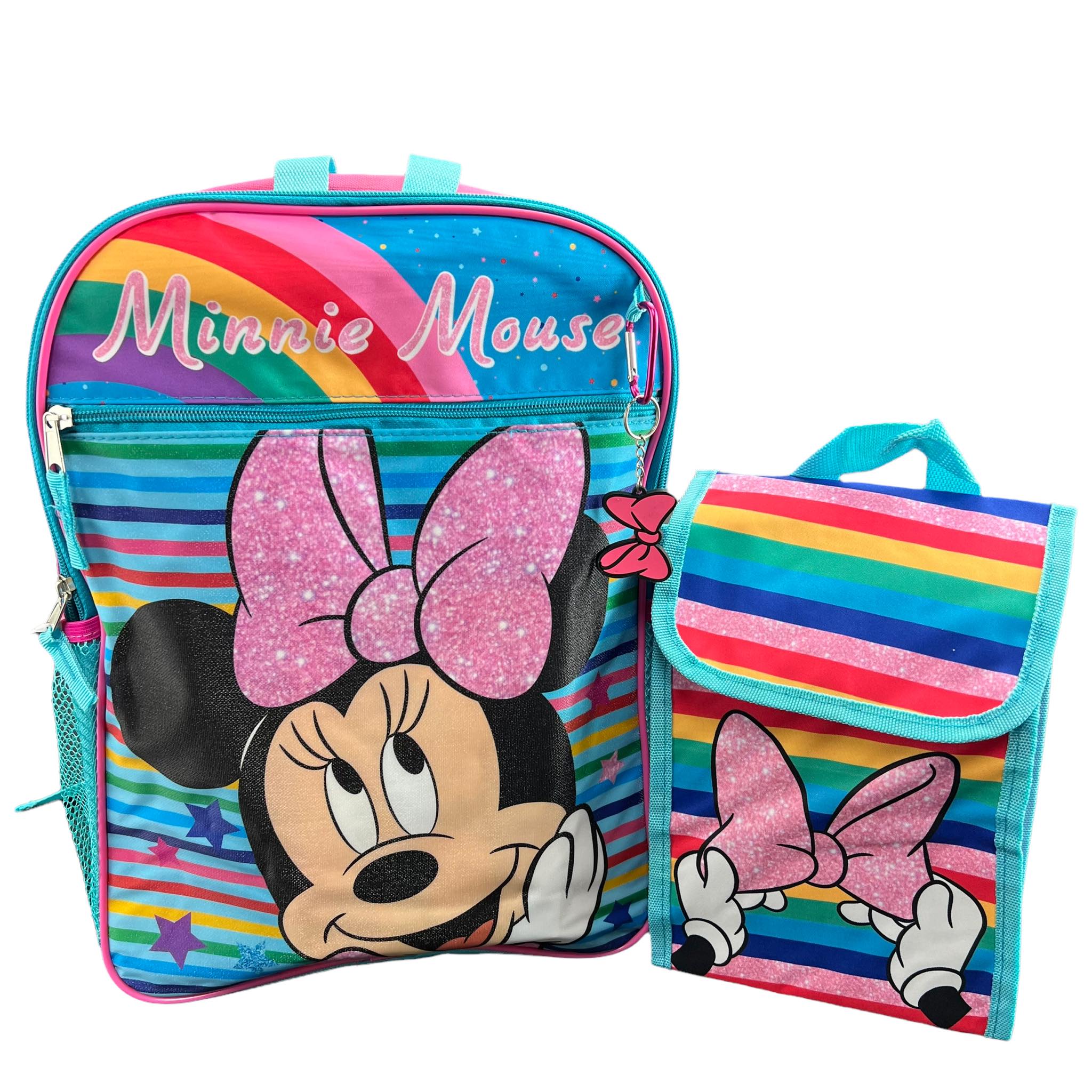 Minnie Mouse Backpack 4PC Set with Lunch Kit, Key Chain & Carabiner