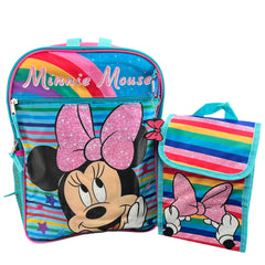 Minnie Mouse Backpack 4PC Set with Lunch Kit, Key Chain & Carabiner