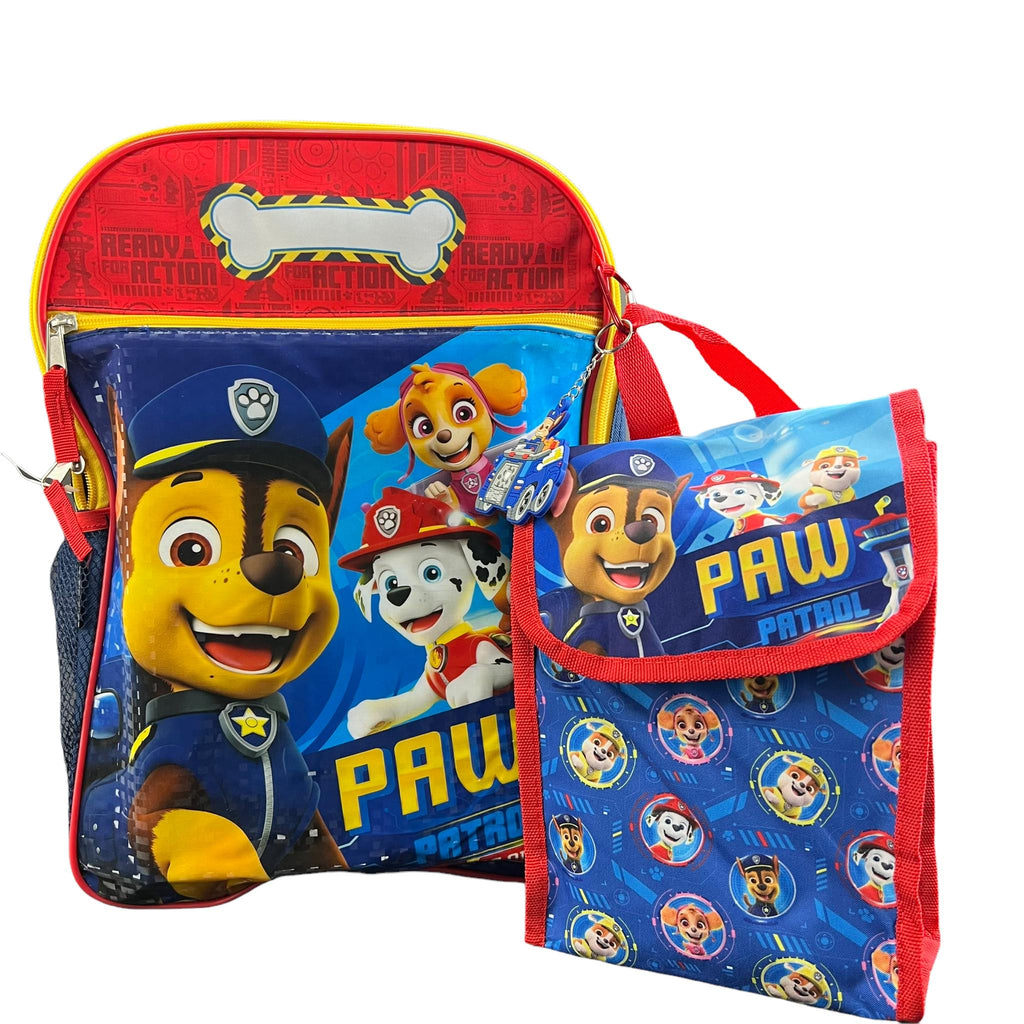 Paw Patrol Backpack 4PC Set with Lunch Kit, Key Chain & Carabiner