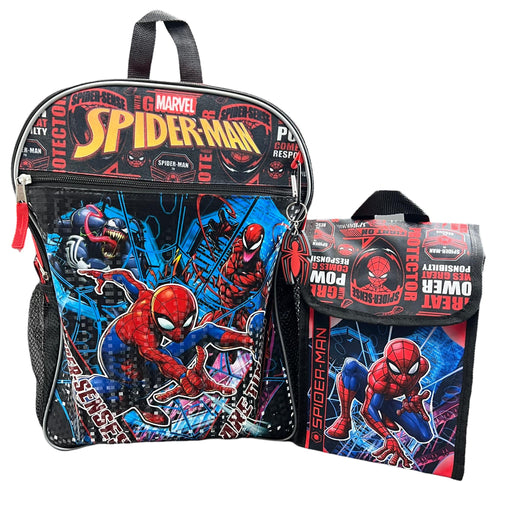Spider-Man Backpack 4PC Set with Lunch Kit, Key Chain & Carabiner