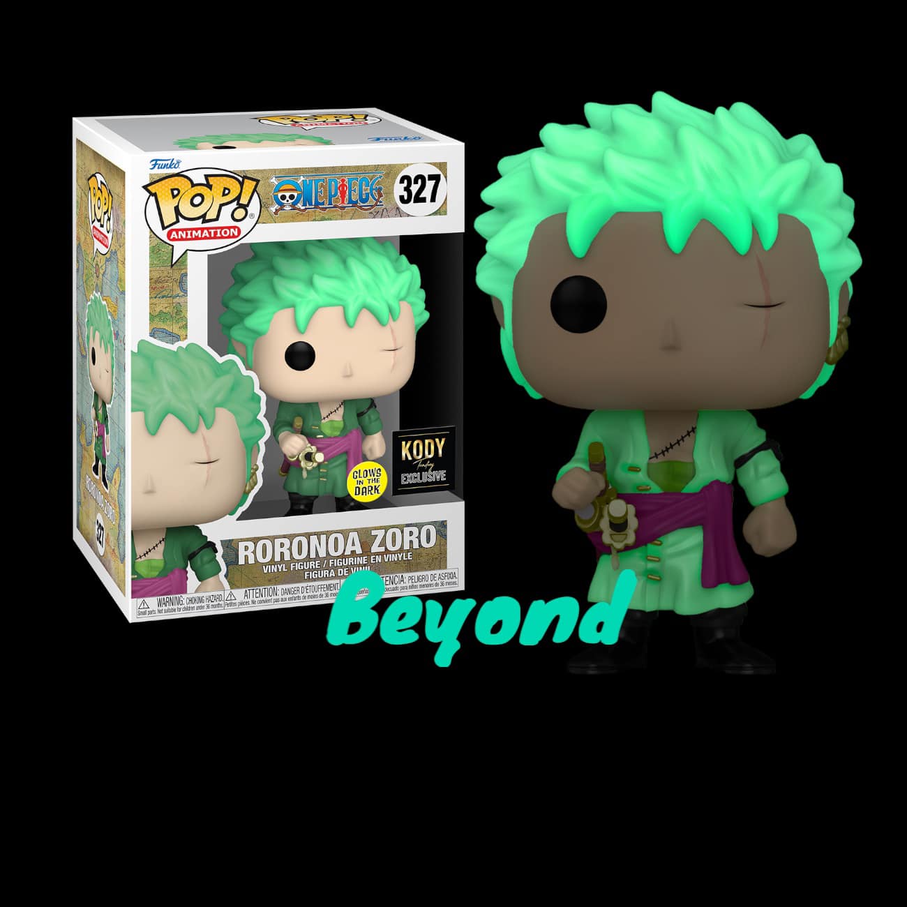 Funko Pop! One Piece - Roronoa. Zoro Vinyl Figure #327 GLOWS IN THE DARK! KODY EXCLUSIVE!
