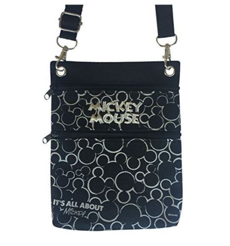Disney Silver & Black Mickey Mouse Wallet Pouch Bag Purse Shoulder Strap 7.5"