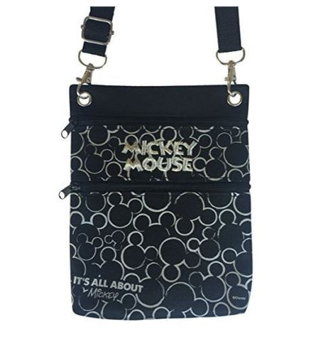 Disney Silver & Black Mickey Mouse Wallet Pouch Bag Purse Shoulder Strap 7.5"