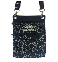 Disney Silver & Black Mickey Mouse Wallet Pouch Bag Purse Shoulder Strap 7.5"