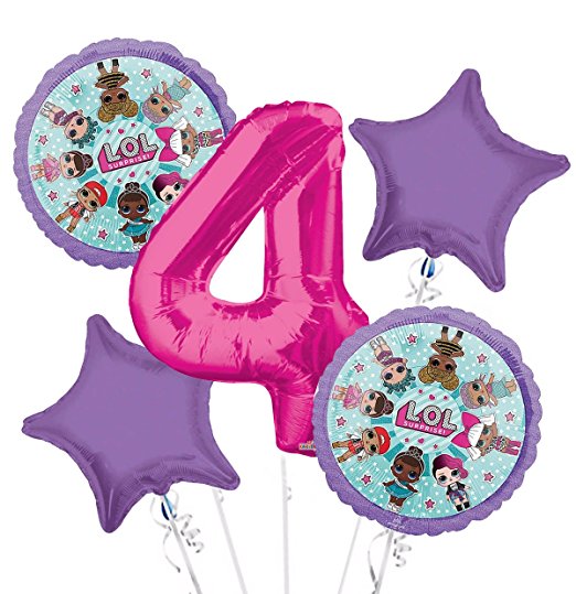 Personalized Age LOL Surprise Birthday Party Number Balloon Bouquet (5 pcs) HELIUM NOT INCLUDED