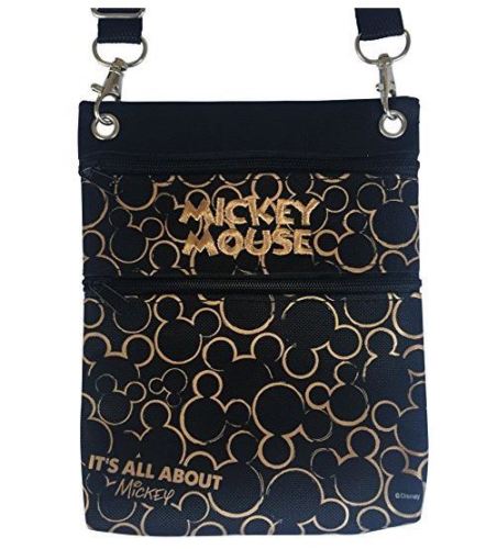 Disney Gold & Black Mickey Mouse Wallet Pouch Bag Purse Shoulder Strap 7.5"