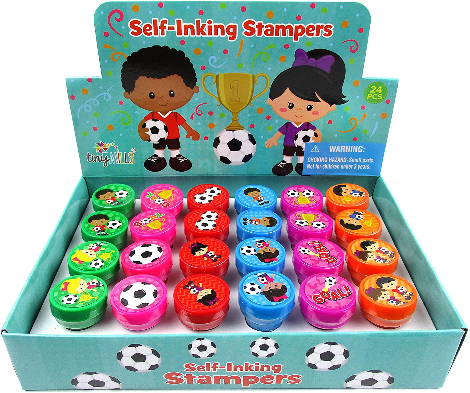 TINYMILLS 24 Pcs Soccer Stampers for Kids Party Favors Supply