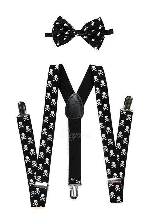 Halloween Skull Matching Set Suspender and Bow Tie