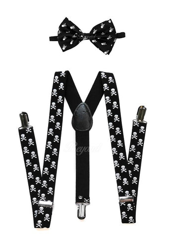 Halloween Skull Matching Set Suspender and Bow Tie