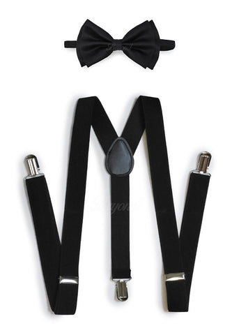 Black Matching Set Suspender and Bow Tie