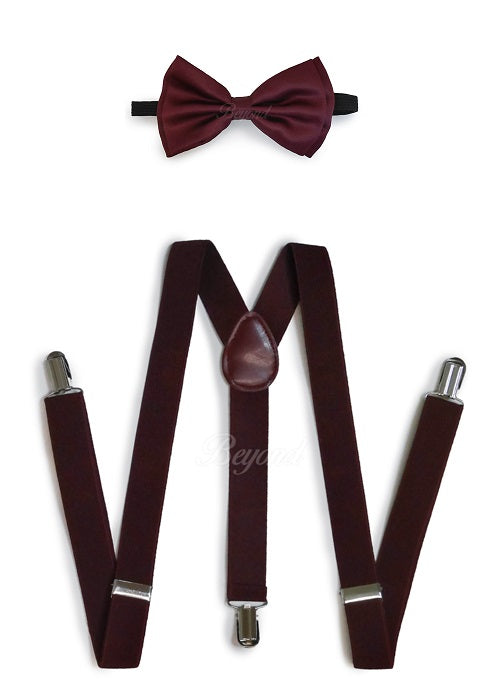 Burgundy Matching Set Suspender and Bow Tie