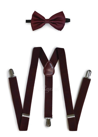 Burgundy Matching Set Suspender and Bow Tie