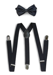 Dark Gray Matching Set Suspender and Bow Tie