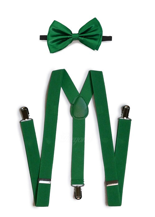 Green Matching Set Suspender and Bow Tie