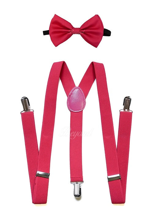 Hot Pink Matching Set Suspender and Bow Tie