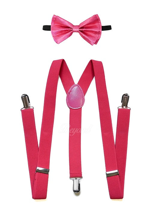 Neon Pink Matching Set Suspender and Bow Tie