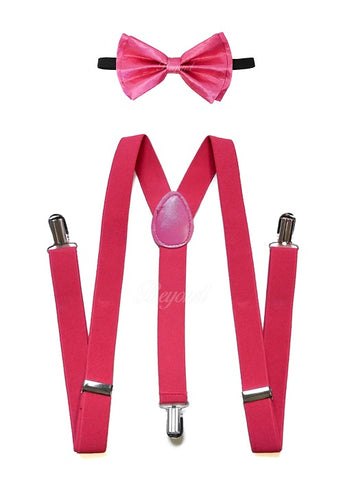 Neon Pink Matching Set Suspender and Bow Tie