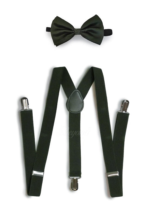 Olive Hunter Green Matching Set Suspender and Bow Tie
