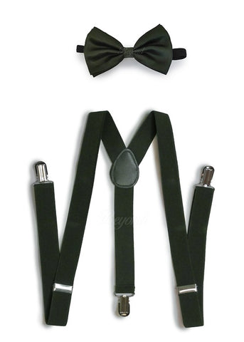 Olive Hunter Green Matching Set Suspender and Bow Tie