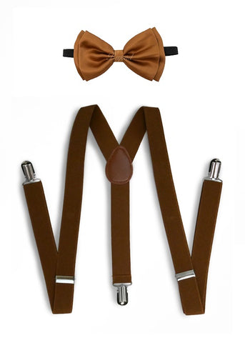 Brown Matching Set Suspender and Bow Tie